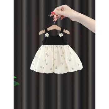女童連衣裙夏裝2023新款周歲寶寶禮服洋氣兒童吊帶公主裙小童夏季