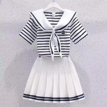 女童jk制服套裝夏季海軍領學院風連衣裙短袖公主裙洋氣時髦兩件套