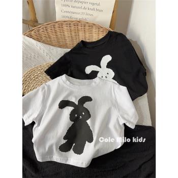 可愛兔~韓國男童女童短袖t恤2023新款兒童半袖上衣寶寶夏季童裝潮
