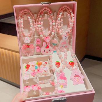 兒童可愛兔子項鏈手鏈女童禮盒公主寶寶小女孩生日禮物首飾盒戒指