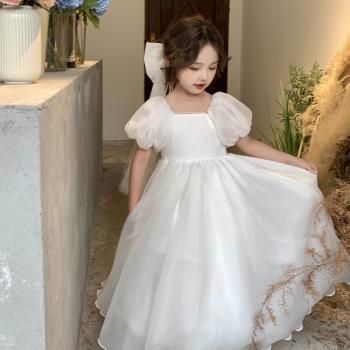 兒童公主裙2023夏款新白色長款婚紗蓬蓬紗紗裙表演禮服女童連衣裙