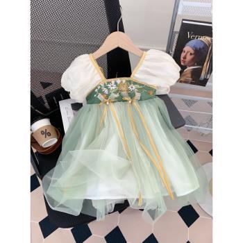 漢服女童連衣裙夏裝洋氣兒童中國風公主裙寶寶一周歲禮服古裝夏季