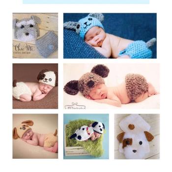 寶寶滿月百天拍照衣服新生嬰兒童攝影小花狗造型毛織服裝道具