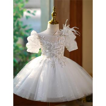 兒童禮服周歲公主裙花童婚禮小女孩白色婚紗女童鋼琴主持人演出服