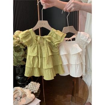 小沐沐女童夏裝2023新款小飛袖背心T恤韓兒童女寶寶上衣洋氣時髦