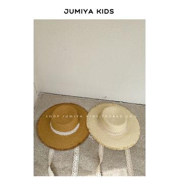 法式優雅/ins韓系兒童夏季草帽大帽檐草編凹造型度假沙灘女童帽子