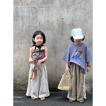女童韓國純棉吊帶2023夏新品寶寶荷葉邊背心兒童薄款上衣洋氣童裝
