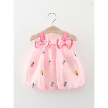 女寶寶夏季吊帶連衣裙2023新款嬰幼兒童裝小女孩洋氣公主網紗裙潮