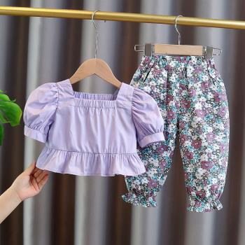 女童套裝2023新款洋氣寶寶童裝兩件套小童夏季短袖背心時髦套裝潮
