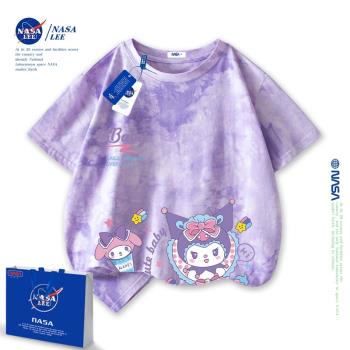 NASA庫洛米t恤女童短袖純棉夏季夏日多巴胺穿搭扎染上衣兒童夏裝