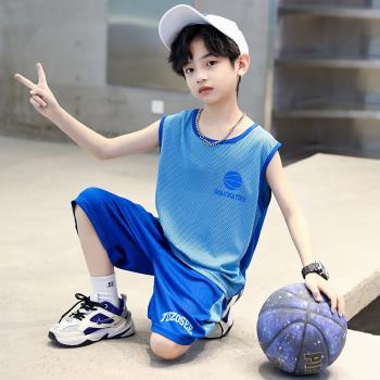 兒童夏季籃球服2023新款韓版中大童運動網眼速干男孩背心球衣套裝