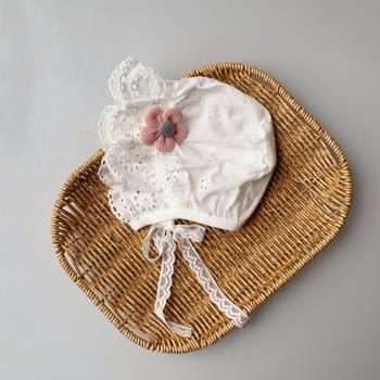 公主風花邊外出薄新款純棉寶寶帽可愛0-3-6個月新生嬰兒夏天遮陽