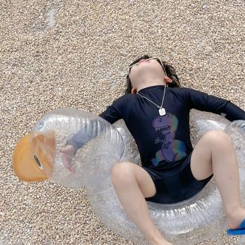 男童恐龍泳衣夏季兒童長袖防曬速干連體泳裝海邊男孩寶寶游泳衣服