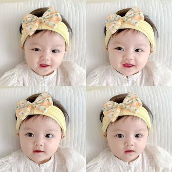 嬰兒護囟門發帶韓版洋氣蝴蝶結女寶寶發飾新生兒超彈棉質頭飾頭箍