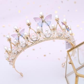 兒童蝴蝶演出服珍珠頭飾公主皇冠