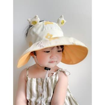 嬰兒防曬帽子夏季可愛純棉寶寶空頂太陽帽薄款男童女孩大檐遮陽帽