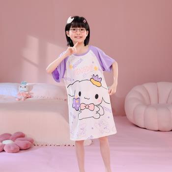 純棉女童睡裙夏季短袖薄款兒童睡衣網紅新款公主女孩母女童家居服