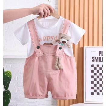 女童背帶褲套裝夏季洋氣兒童網紅女孩韓版女寶寶兩件套夏裝時髦潮