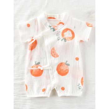 新生嬰兒連體衣純棉紗布短袖哈衣寶寶夏裝嬰兒衣服和尚服夏季薄款