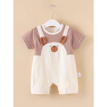 夏季嬰兒男女寶寶短袖純棉可愛薄款連體超萌哈衣爬爬服新生兒衣服