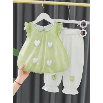 女童夏裝2023新款套裝洋氣嬰兒短袖兒童韓系小童裝一歲女寶寶衣服