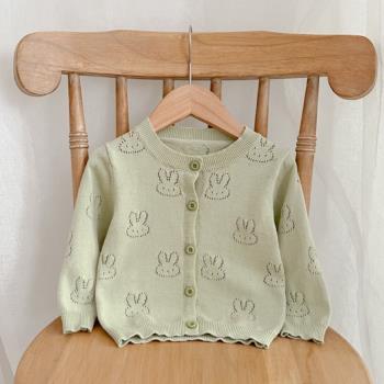 嬰兒外套可愛超萌針織開衫春秋裝薄款女童夏裝寶寶兔子鏤空空調衫