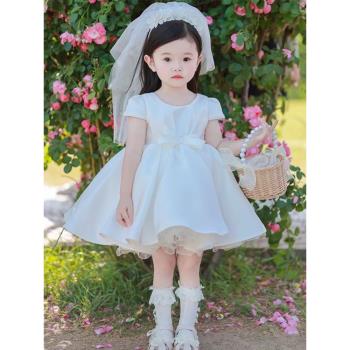 2023白色周歲女寶寶花童婚禮公主裙幼兒園小童生日宴鋼琴表演蓬蓬