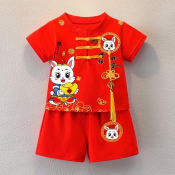 中國風男寶寶一周歲禮服男童抓周衣服男孩夏裝兔女寶漢服夏季薄款