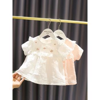 1-5歲女寶寶精美繡花娃娃衫女嬰兒夏季新款3女童薄款透氣純棉上衣