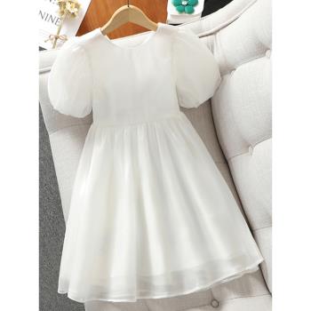 女童連衣裙白色夏季2023新款洋氣禮服女孩公主裙蓬蓬紗裙兒童裙子
