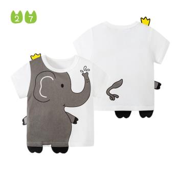 大象卡通立體圓領寶寶T恤衫短袖