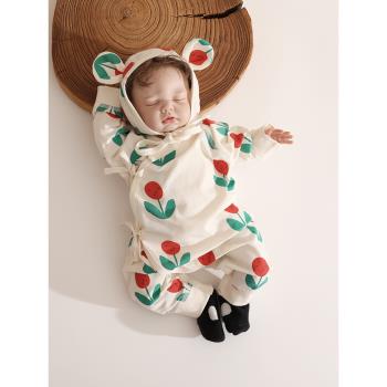 嬰姿嬰兒夏季連體衣薄款新生兒衣服長袖純棉居家睡衣寶寶空調爬服