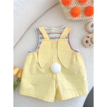 女寶寶套裝2023夏季新款嬰兒兩件套短袖背心女童衣服小童夏裝洋氣