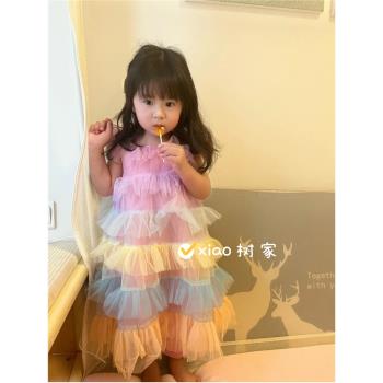 女童夏季1-5歲彩虹蛋糕公主紗裙