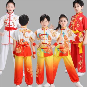 新款打鼓服舞龍表演服男女生運動會開幕式兒童武術演出服裝練功服