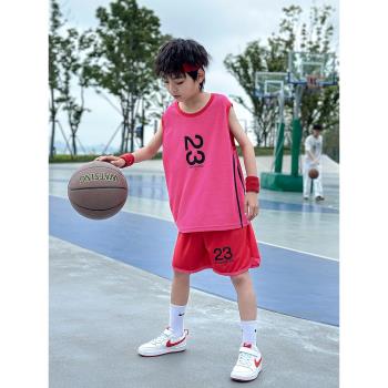 熊貓圓圓男童夏季籃球服套裝2023新款男孩夏裝運動服兒童無袖背心