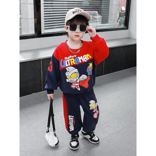 奧特曼衣服男童套裝2024新款春秋款兒童裝痞帥洋氣時髦潮寶寶秋裝