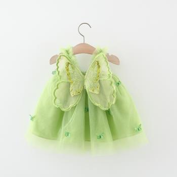 女童夏季洋氣連衣裙小童蝴蝶翅膀公主裙嬰兒周歲女寶寶蓬蓬紗裙子