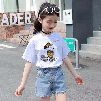 女童卡通短袖t恤中大兒童2023新款韓版洋氣半袖打底衫夏裝上衣潮