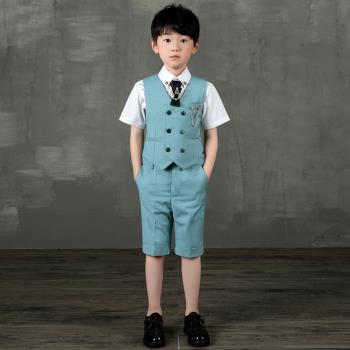 兒童西裝套裝夏季2023新款男童花童禮服馬甲主持人西服鋼琴演出服