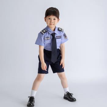 高端小警官服小孩兒童警察服夏警裝六一表演出服男女公安交警短褲