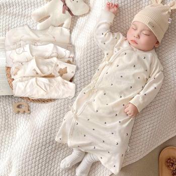 春秋寶寶衣服純棉連體衣新生兒護肚睡袋初生兒四季包被長袖0-3歲