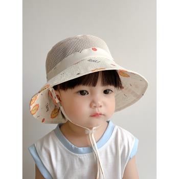 嬰兒遮陽帽子夏季薄款男寶寶防曬帽女童漁夫帽透氣網格兒童太陽帽