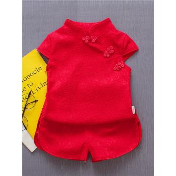 嬰幼兒衣服女童夏裝中國風唐裝旗袍套裝1一4歲女寶抓周服生日禮服