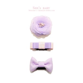 【shesbaby】韓國寶寶套裝萌萌噠小發夾 淺紫色汗毛夾 嬰兒光頭夾