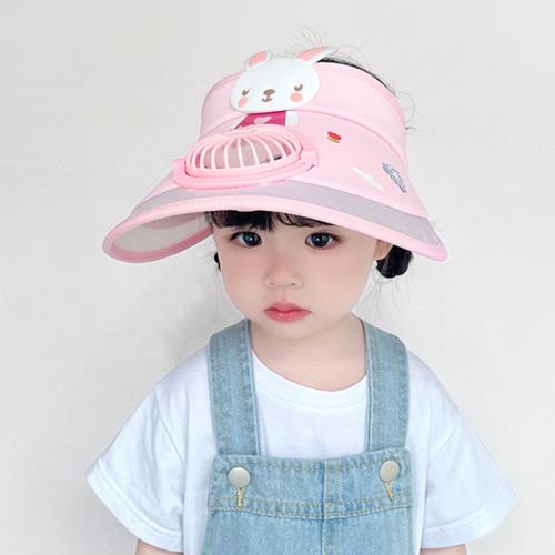 兒童帽子女童夏季遮陽帽寶寶風扇帽小女孩防曬帽大帽檐空頂太陽帽, 配件/用品