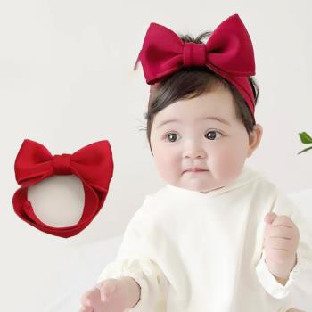 嬰兒護鹵門寬發帶可愛蝴蝶結女寶寶滿月頭飾新生百天囟門發飾紅色