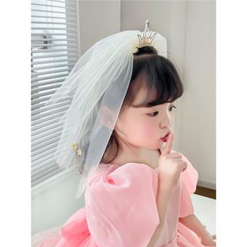 兒童生日皇冠頭飾2024公主頭紗寶寶禮服發夾小女孩發飾超仙夾子