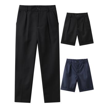 男童短西褲學生黑色背帶長褲藏青色松緊帶校服褲兒童演出禮服