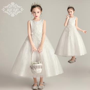 蓬蓬女童白色蕾絲公主婚紗裙禮服